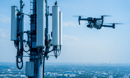 inspection-antenne-drone-nantes un drone inspecte une antenne